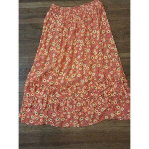 Womens Tiered Ruffle Floral Pull-On Work School Spring Skirt Orange Petite Large